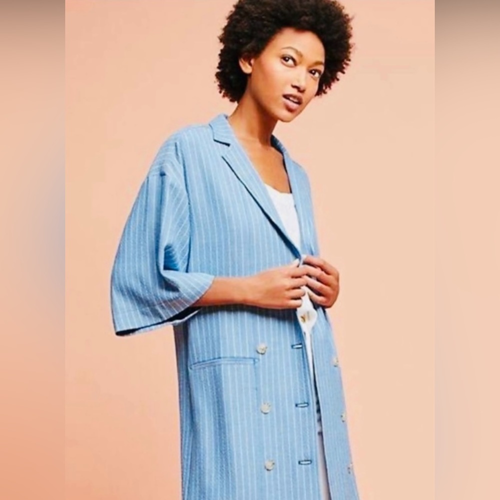 Anthropologie Maeve pinstriped Double Breasted Blazer Jacket